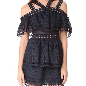 Self Portrait Navy Embroidered Eyelet Mini (Sz 0/2